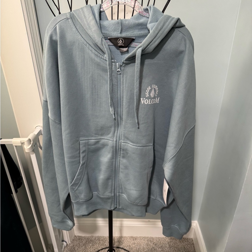 New Volcom sage green full zip jacket cropped women’s large hooded hoodie